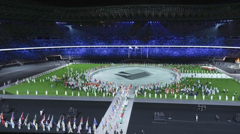 Tokyo: A view of the Olympics Stadium during the closing ceremony of the Summer Olympics 2020, in Tokyo, Sunday, Aug. 8, 2021. (PTI Photo/Gurinder Osan)