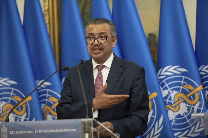 Director-General of the World Health Organization Tedros Adhanom Ghebreyesus, left, speaks during a joint press conference with Hungarian Minister of Foreign Affairs and Trade Peter Szijjarto after their talks in the ministry in Budapest, Hungary on August 23, 2021. (AP/PTI Photo)