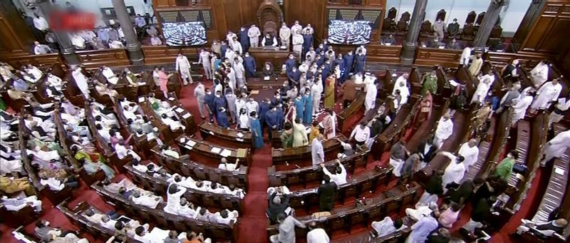 A view of the Rajya Sabha during the Monsoon Session of Parliament, in New Delhi on August 11, 2021. (RSTV/PTI Photo)