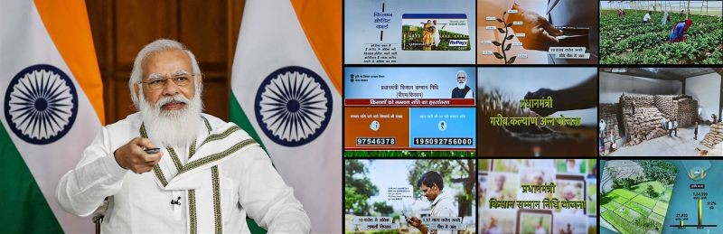 Prime Minister Narendra Modi releases the 9th instalment of financial benefit under Pradhan Mantri Kisan Samman Nidhi (PM-KISAN) scheme, through video conferencing, in New Delhi. (PTI Photo)