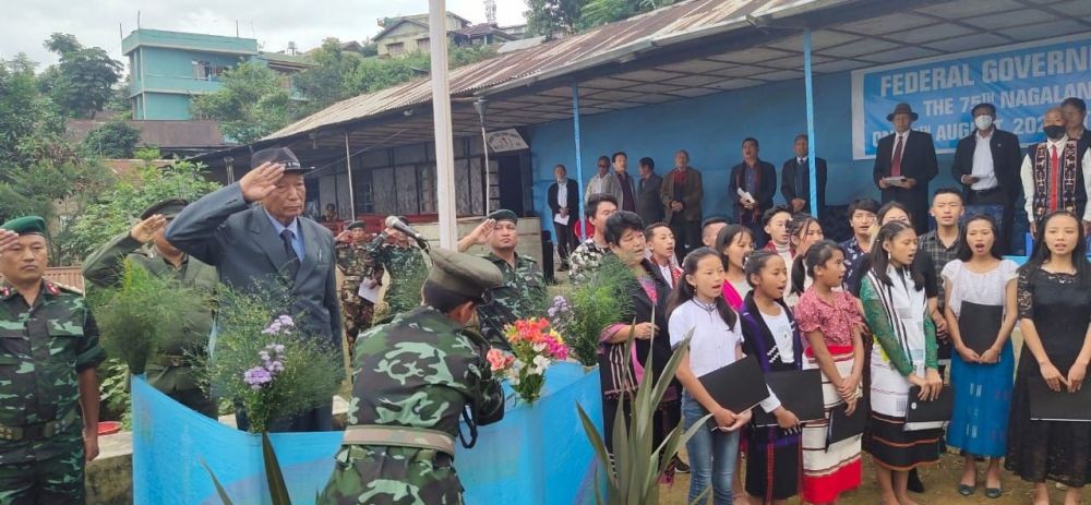 FGN Kedahge Gen (Retd) Viyalie Metha takes the salute during the 75th Nagaland Independence Day celebration in Kohima on August 14. (Morung Photo)