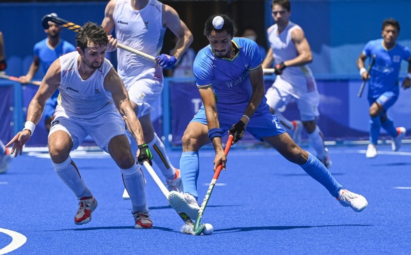 Tokyo: India's Hardik Singh in action against Belgium in the men's field hockey semifinal match, at the 2020 Summer Olympics, in Tokyo, Tuesday, Aug. 3, 2021. (PTI Photo/Gurinder Osan)