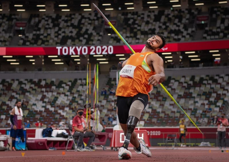 Tokyo: Sumit Antil wins Gold in the men's javelin throw F64 with a new world record of 68.08 at Tokyo 2020 Paralympics in Tokyo. (PTI Photo)