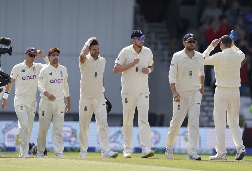 Leeds: England players walk off the field after their win on the fourth day of third test cricket match between England and India, at Headingley cricket ground in Leeds, England, Saturday, Aug. 28, 2021. AP/PTI