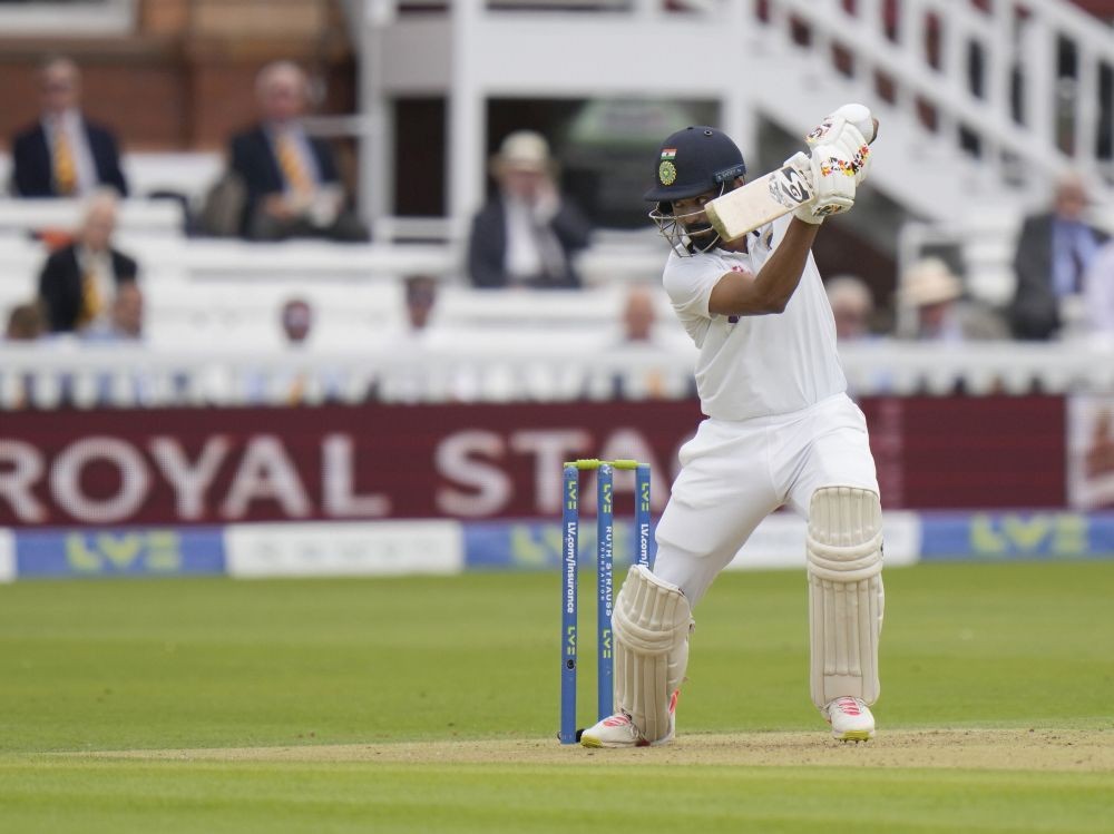 London: India's KL Rahul hits runs off the bowling of England's Ollie Robinson during the 2nd cricket test between England and India at Lord's cricket ground in London, Thursday, Aug. 12, 2021. AP/PTI