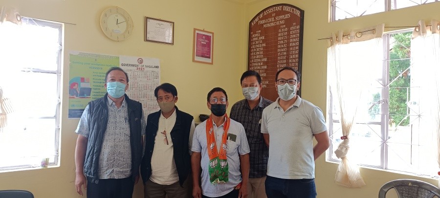 (From R-L) ADS of F&CS Mokokchung N Jamonger Ao, Sr Inspector F&CS, Allen Imchen, BJP Mkg District President Imolemba Jamir, Vice President Lanutoshi Longkumer and General Secretary S Moa Imsong after a coordination meeting between the BJP, Mokokchung district and F&CS department about the implementation of PM-GKAY scheme in Mokokchung district.