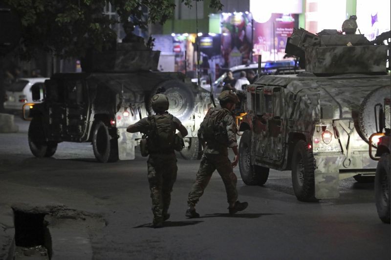 Afghan security personnel arrive at the site of a powerful explosion in Kabul, Afghanistan on August 3, 2021. Officials say a powerful explosion rocked an upscale neighborhood of the Afghan capital where several senior government officials live, including the defense minister. (AP/PTI Photo)