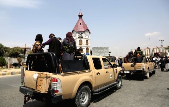 Taliban fighters are seen in Kabul, capital of Afghanistan on August 17, 2021. (IANS Photo)