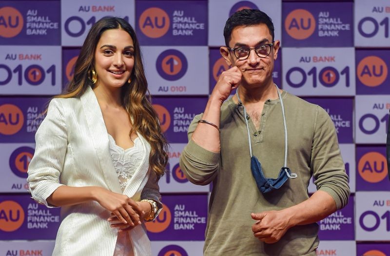 Mumbai: Bollywood actors Aamir Khan and Kiara Advani during an event where they were announced as the brand ambassadors of AU Small Finance Bank, in Mumbai, Wednesday, Aug. 11, 2021. (PTI Photo/Shashank Parade)