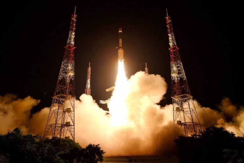 ISRO's earth observation satellite EOS-03 on-board GSLV-F10 blasts off from Sriharikota on August 12, 2021. The launch vehicle failed to inject into the orbit, the country's latest earth observation satellite EOS-03 due to a failure to ignite the cryogenic stage of the launch vehicle. (PTI Photo)