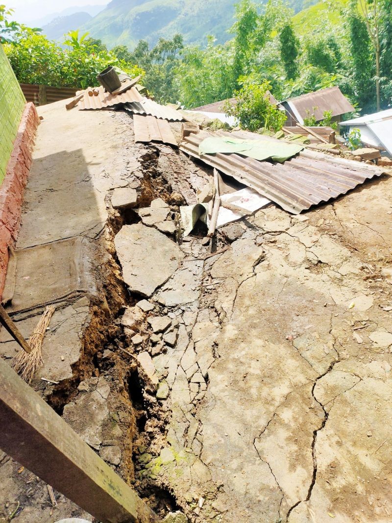 The landslide caused cracks to develop on floors, walls, retaining walls, foundation, and damaged 5 houses in Wokha on August 6. (Photo Courtesy: Yanrenthung J Humtsoe)