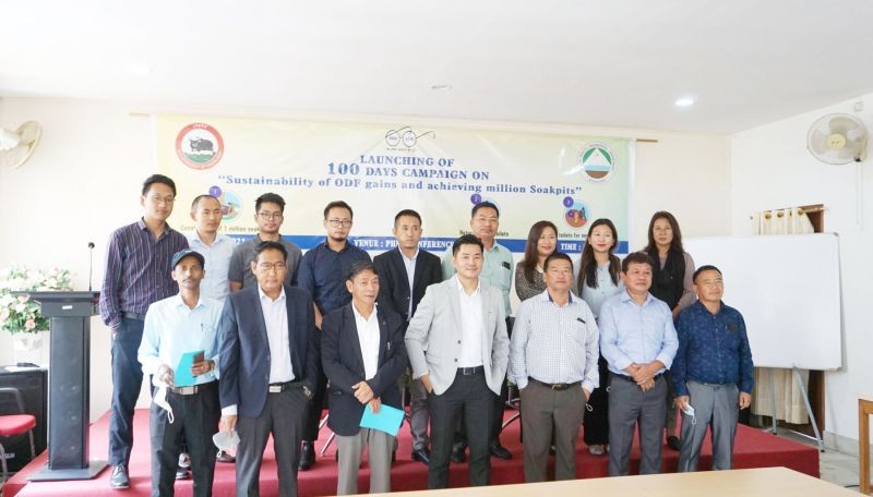 Kesonyu Yhome and others during the launching of 100 days campaign on ‘Sustainability of ODF gains and achieving million soak pits’ in Kohima on August 27.