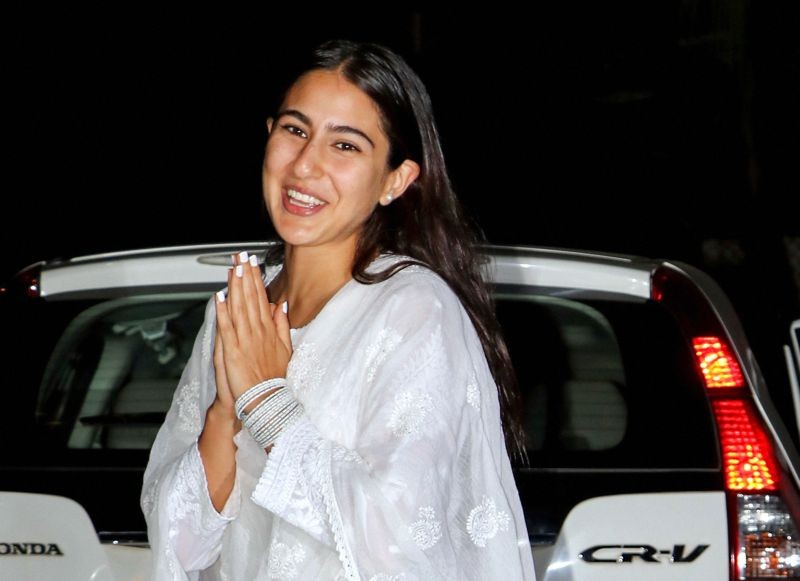 Mumbai: Bollywood actress Sara Ali Khan gestures during special screening of Shiddat, in Mumbai, Wednesday night, Sept. 15, 2021. (PTI Photo)