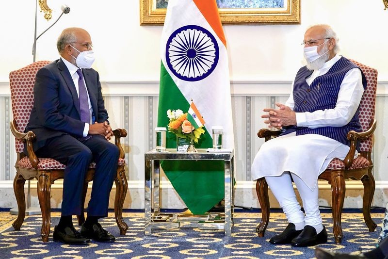 Prime Minister Narendra Modi with CEO of Adobe Shantanu Narayen during a meeting. (PTI Photo)