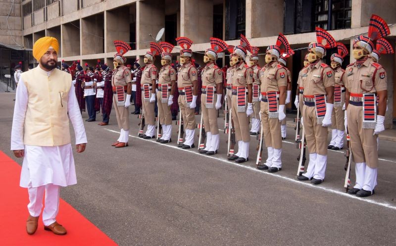 New Punjab Chief Minister Charanjit Singh Channi receives Guard of honour after taking charge of the office, in Chandigarh on September 20, 2021. (PTI Photo)