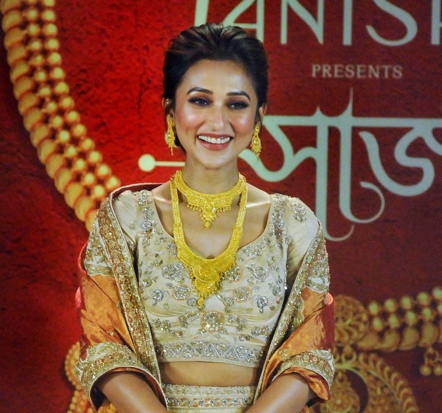 Kolkata: Actress and Trinamool Congress MP Mimi Chakraborty at the launch of a collection of jewelleries, ahead of Durga Puja festivals, in Kolkata, Tuesday, Sept. 21, 2021. (PTI Photo) (