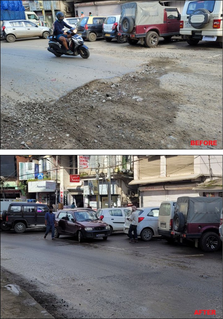 The government recently repaired a pothole in the main town of Kohima, near Razhu Point, which was highlighted by The Morung Express in its September 6 issue. (Morung Photo)