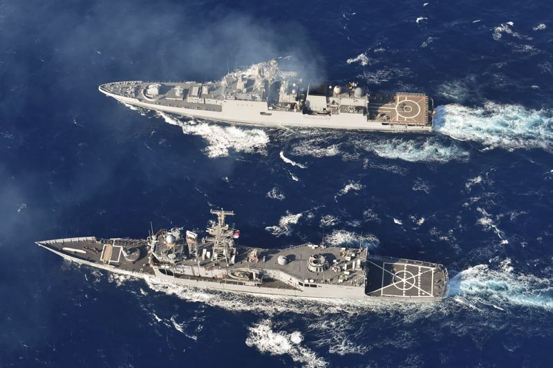 Mediterranean Sea: INS Tabar with ENS Alexandria, a frontline frigate of the Egyptian Navy, during a maritime partnership exercise in the Mediterranean Sea. (PTI Photo)