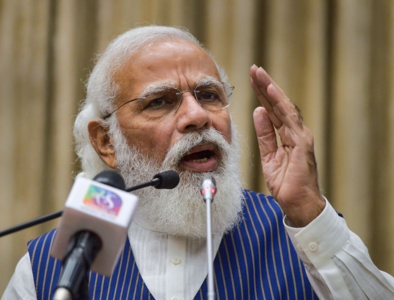 Prime Minister Narendra Modi addresses during the launch of 'Sansad TV' at Parliament House Annexe in New Delhi on September 15, 2021. (PTI Photo)