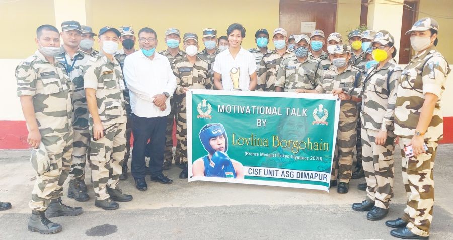 Olympics bronze medalist Lovlina Borgohain interacted with CISF personnel during a motivational talk held at ASG Dimapur under the guidance and support of DIG (E&NE) APS on September 3. She applauded the CISF’s professionalism and efficiency in securing the nation’s assets and also spoke on fitness and diet and the importance of sacrifice and determination to achieve goals. Altogether, 32 CISF personnel attended the programme. (Photo Courtesy: CASO ASG Dimapur)