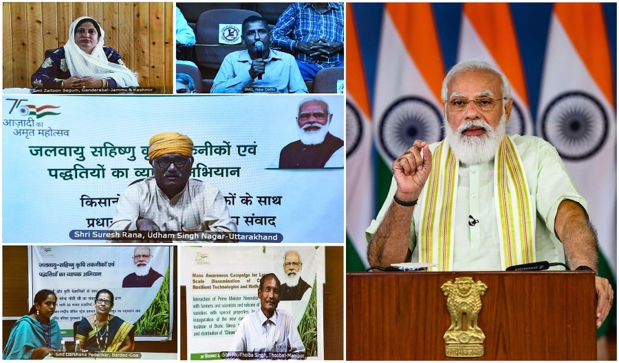 Prime Minister Narendra Modi addresses during the dedication of 35 crop varieties with special traits to the Nation, through video conferencing, in New Delhi on September 28. (PTI Photo)