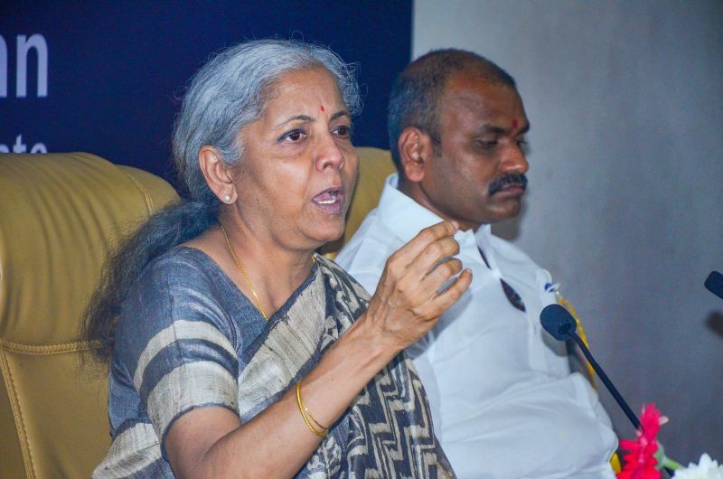 Union Finance Minister Nirmala Sitharaman chairs a review meeting on 'aspirational districts', at Aruppukottai in Virudhunagar district on September. 12, 2021. (PTI  File Photo)