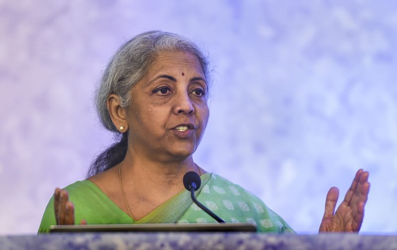 Union Minister for Finance and Corporate Affairs Nirmala Sitharaman addresses the 74th Annual General Meeting of Indian Banks' Association, in Mumbai on September 26. (PTI Photo)