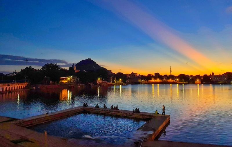 Ajmer: A view of the Pushkar Lake in Ajmer district, Wednesday, Sept. 15, 2021. (PTI Photo)