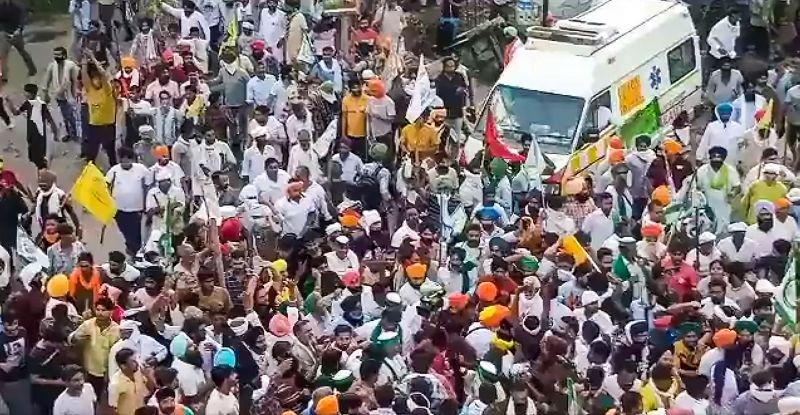 Farmers during their protest march against the central government's three farm reform laws, in Karnal on September 7. (PTI Photo)