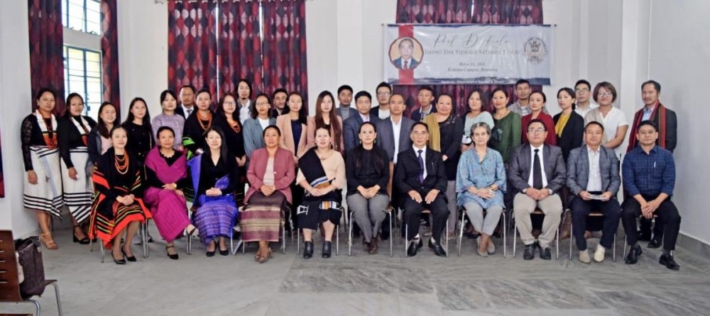 The Department of Tenyidie, Nagaland University (NU) along with its alumni today organized a farewell programme in honour of Professor D Kuolie, who will be retiring on September 30 after 24 years of service. Professor Kuolie served as the HoD of Tenyidie department, NU since its establishment in 1997 till 2016 and continued to render his service as an adjunct faculty. Presently, he is HoD of Linguistics department, NU Prof Kuolie contribution to Tenyidie literature is highly notable and outstanding. He is the author of 20 published literary books in Tenyidie and 3 in English. Currently, he holds the post of General Secretary, CEC (Central Executive Council), NUTA (Nagaland University Teachers Association).