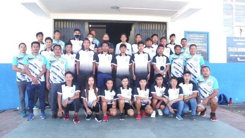 Kohima Town Club members, along with the trainee referees, at the IG Stadium, Kohima on Tuesday.