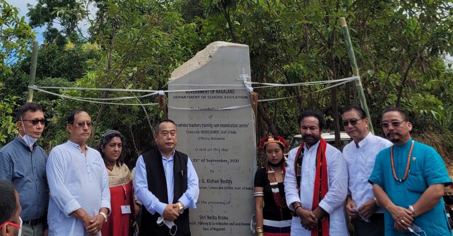 Reddy and others during laying of foundation stone for construction of ‘In-Service Teachers Training cum Examination Centre’ at Pherima held on September 25. (Morung Photo)