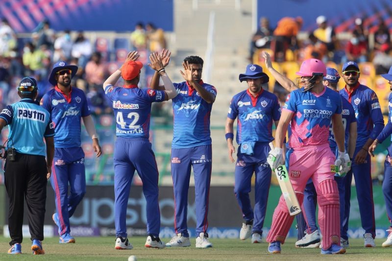 Abu Dhabi: Delhi Capitals players celebrate the wicket of David Miller of Rajasthan Royals during the Indian Premier League match between the Delhi Capitals and the Rajasthan Royals, at the Sheikh Zayed Stadium, Abu Dhabi in the United Arab Emirates, Saturday, Sept. 25, 2021. (PTI Photo/Sportzpics)