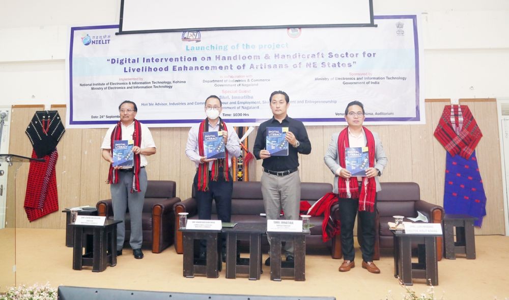 Advisor Imnatiba with others during the launching of ‘Digital Intervention on Handloom & Handicraft Sector for Livelihood Enhancement of Artisans of NE States’ at NIELIT Auditorium Kohima on September 24.