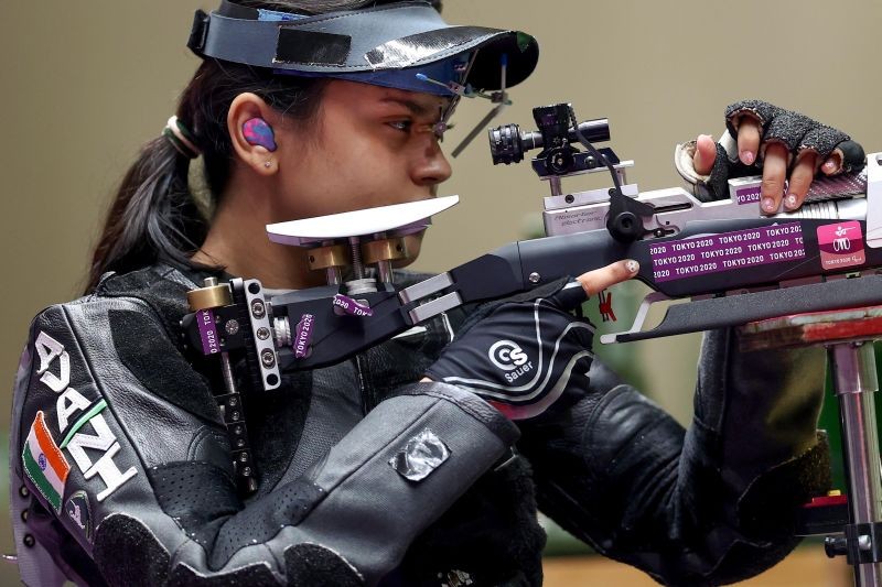 Sports shooter Avani Lekhara participates in Women's 50m Rifle 3P SH1 event at Paralympics 2020, in Tokyo on September 3, 2021. Lekhara won the bronze medal. (PTI Photo)