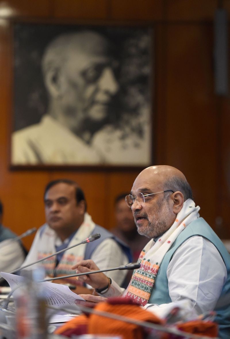 Union Home Minister Amit Shah addresses during Karbi Anglong Agreement, at North Block, New Delhi on September 4, 2021. (PTI Photo)