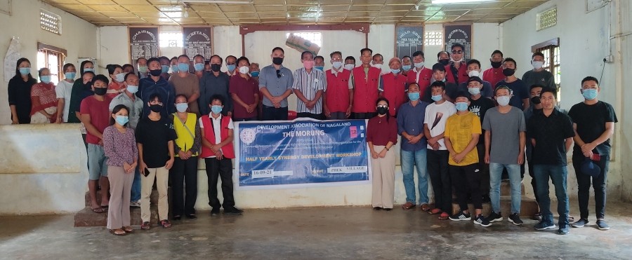 Resource persons along with participants during the half yearly review and synergy development workshop held at the panchayat hall in Phek village on September 16.