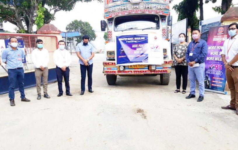 Director, Food & Civil Supplies, Lovitoly Sema (3rd right) and DGM of IOCL Dimapur Depot, Huwuto Sema,along with others at the launch of XP-95 petrol, Dimapur on September 9.