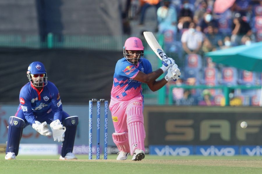 Abu Dhabi: Sanju Samson captain of Rajasthan Royals plays a shot during match 36 of the Indian Premier League between the Delhi Capitals and the Rajasthan Royals, at the Sheikh Zayed Stadium, Abu Dhabi in the United Arab Emirates, Saturday, Sept. 25, 2021. (Sportzpics for IPL/PTI Photo)