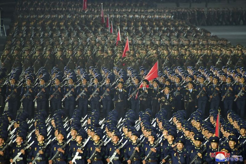 In this photo provided by the North Korean government, North Korean troops parade during a celebration of the nation's 73rd anniversary that was overseen by leader Kim Jong Un, at Kim Il Sung Square in Pyongyang, North Korea, early Thursday, September 9, 2021. Independent journalists were not given access to cover the event depicted in this image distributed by the North Korean government. The content of this image is as provided and cannot be independently verified. Korean language watermark on image as provided by source reads: "KCNA" which is the abbreviation for Korean Central News Agency. (AP/PTI Photo)