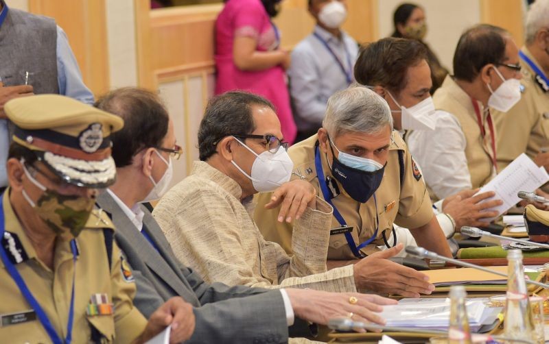 Maharashtra CM Uddhav Thackeray during a high-level meeting chaired by Union Home Minister Amit Shah (unseen) with Chief Ministers of ten Naxal-hit states, at Vigyan Bhawan in New Delhi on September 26, 2021. (PTI Photo)