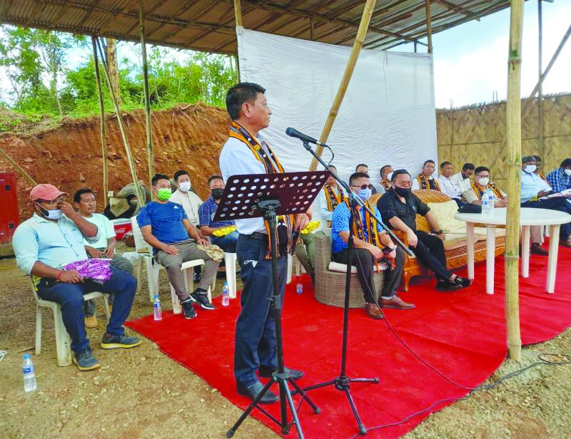 DC Peren Sentiwapang Aier, NCS speaking at the launching programme of C Gopal Reddy and Company's 2 Lane Road Project Peren - Dimapur NH 129A held at Base Camp, Old Jalukie on September 20. (DIPR Photo)