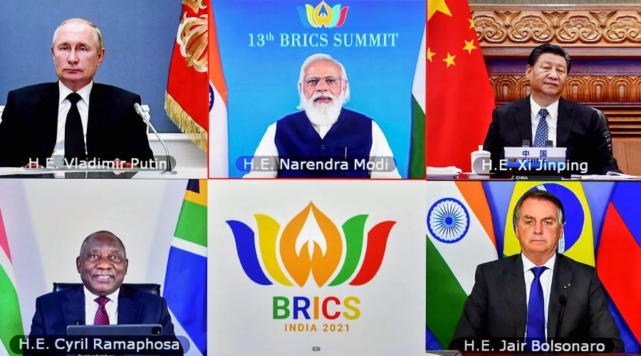 Prime Minister Narendra Modi chairs the 13th BRICS Summit, through video conferencing, in New Delhi on September 9. (PIB/PTI Photo)
