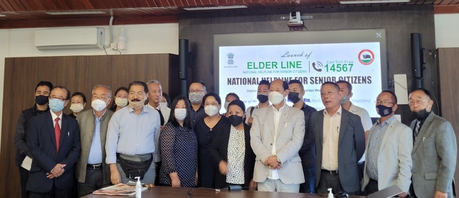 Chief Minister Neiphiu Rio and others during the launching of Elder Line 14567 as part of the national helpline for senior citizens on September 28 in Kohima. It is implemented in Nagaland by Good Samaritan Women Society. (Morung Photo)