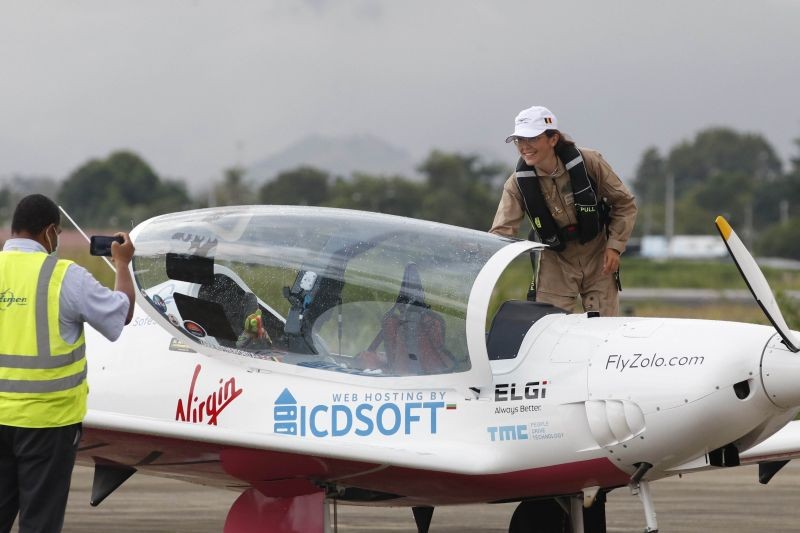 Panama City: Belgian-British pilot Zara Rutherford, 19, arrives in her Shark Ultralight airplane at Tocumen International Airport in Panama City, Monday, Sept. 6, 2021. Rutherford is attempting to break the world record for the youngest woman to circumnavigate the globe solo in a single-engine aircraft. AP/PTI