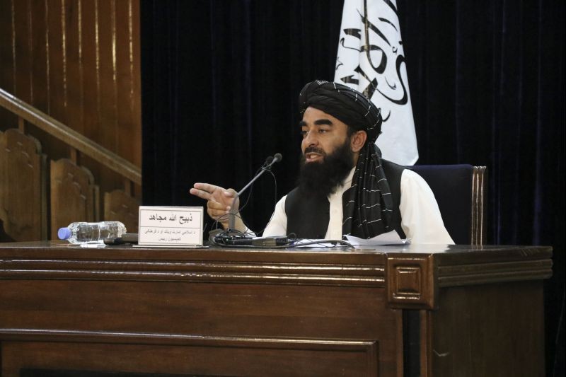 Taliban spokesman Zabihullah Mujahid speaks during a press conference in Kabul, Afghanistan on September 6. (AP/PTI Photo)