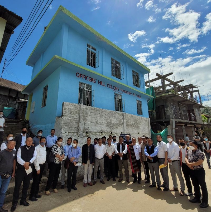 MLA Keneizhakho Nakhro and others during the inauguration of Officers’ Hill Colony Council Office cum multi-purpose building on September 11. (Morung Photo)