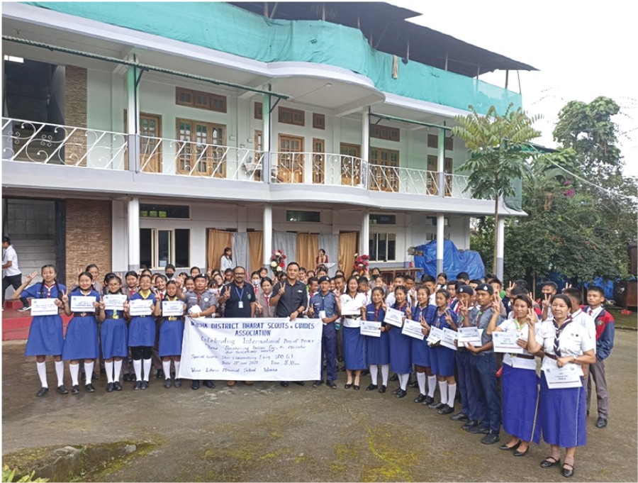 The International Day of Peace was held at Libemo Memorial School Campus, Wokha under the theme ‘recovering better for an equitable and sustainable world’ with Chonpentung Ezung, SDO (Civil) as the special guest on September 21. The programme was chaired by Nchemongi, Guide captain of LMS, welcome address by Surojit Mitra, principal LMS, special song by Wondangbeni Kikon of class 12 student and vote of thanks by T Zuchanthung Lotha, ADO (Scout), BS&G, Wokha.