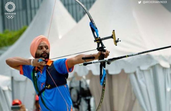India’s Harvinder Singh beat Kim Min Su of Korea in a thrilling shoot-off for the men's individual recurve bronze at the Paralympics, in Tokyo, on Friday. Photograph: Kind courtesy Deepa Malik/Twitter