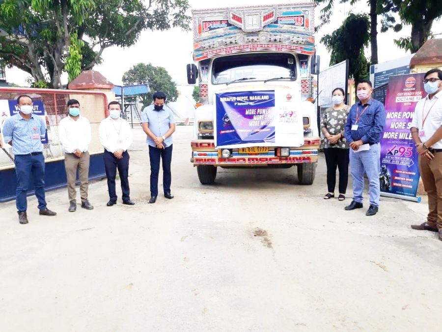 Director, Food & Civil Supplies, Lovitoly Sema (3rd right) and DGM of IOCL Dimapur Depot, Huwuto Sema,along with others at the launch of XP-95 petrol, Dimapur on September 9.
